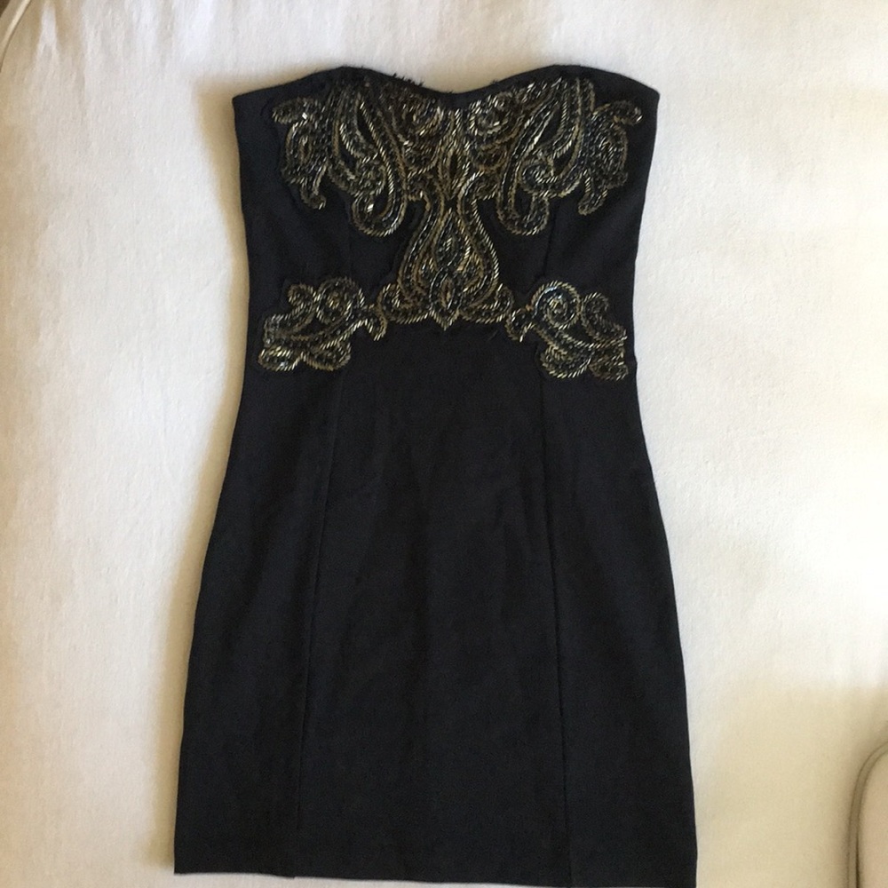 Free People Bodycon Embellished Black Dress sz S